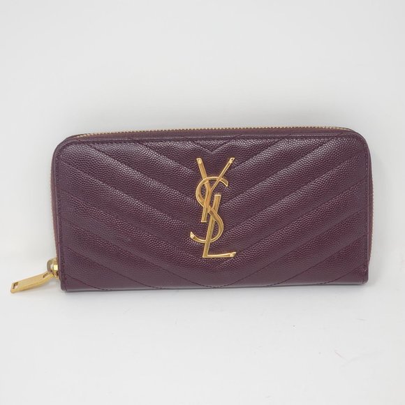 100% Auth YSL Monogram Grain Gold Zippy Wallet - Picture 2 of 14
